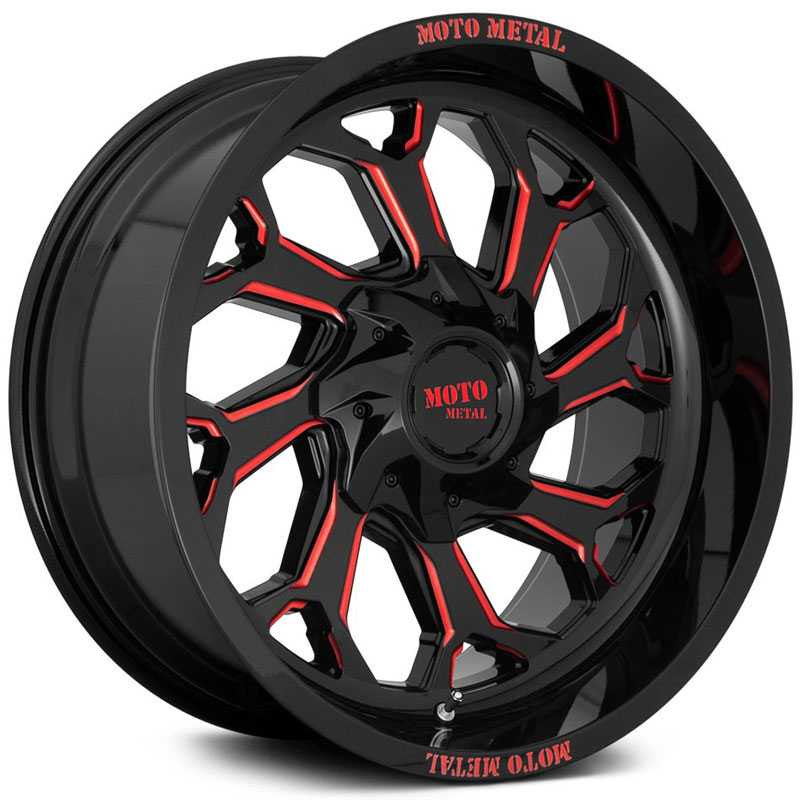 Moto Metal MO999 Reaper  Wheels Gloss Black Milled w/ Red Tint