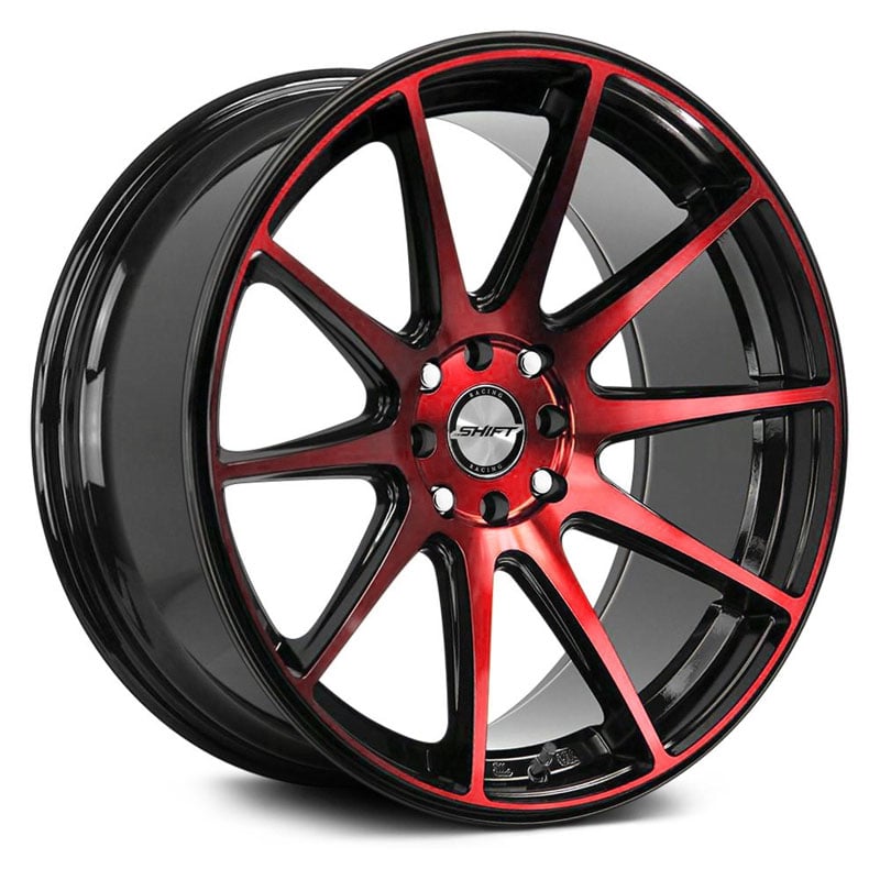 18x9 Shift Gear Gloss Black Candy Red Machined MID
