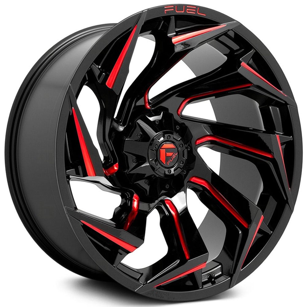 22x12 Fuel Offroad D755 Reaction Gloss Black Milled w/ Red Tint REV