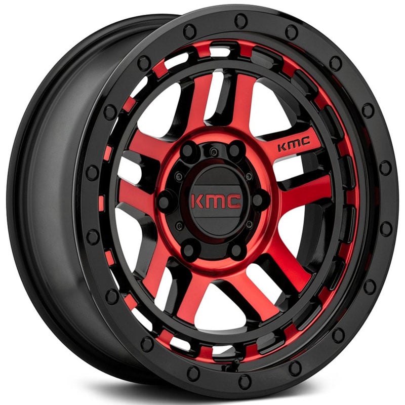 KMC KM540 Recon  Wheels Gloss Black Machined w/ Red Tint