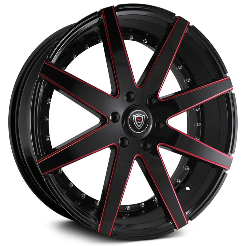 22x9.5 Marquee Luxury M3226B Gloss Black w/ Red Milling MID