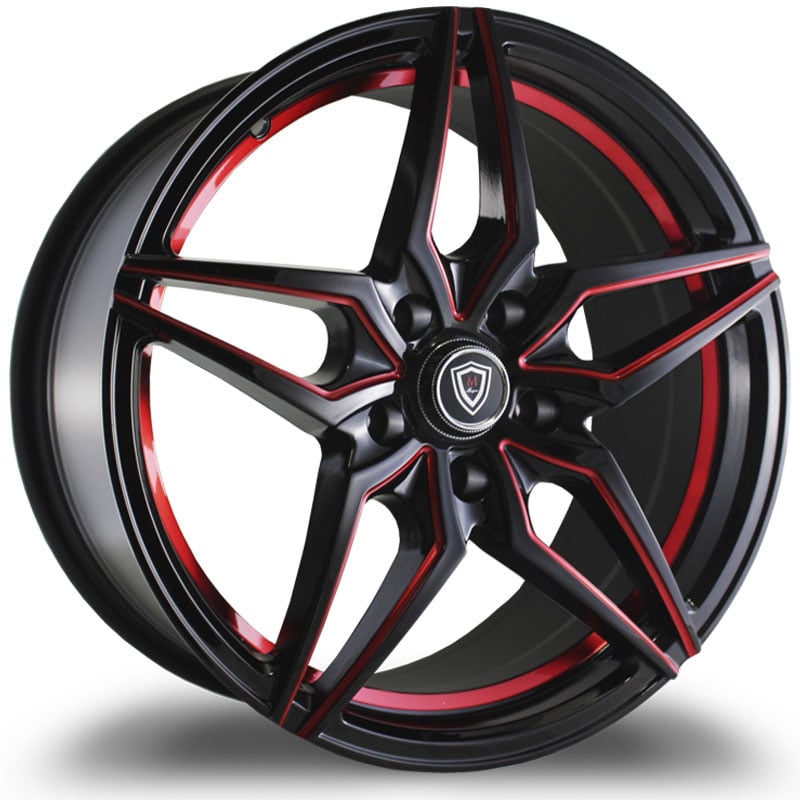 22x9 Marquee Luxury M3259 Gloss Black Red Milled RWD