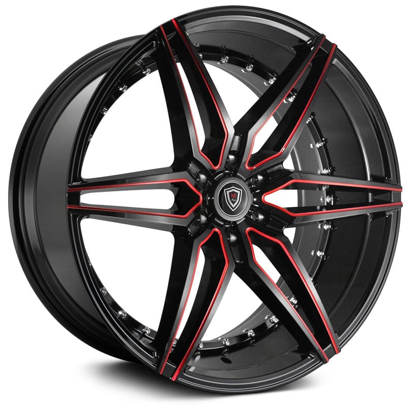 22x9.5 Marquee Luxury M3259B Gloss Black Red Milled MID