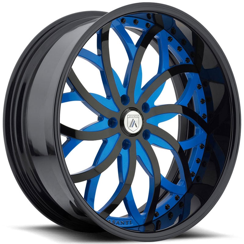 Asanti AF821 2PC  Wheels Gloss Blue & Black Spokes w/ Black Lip
