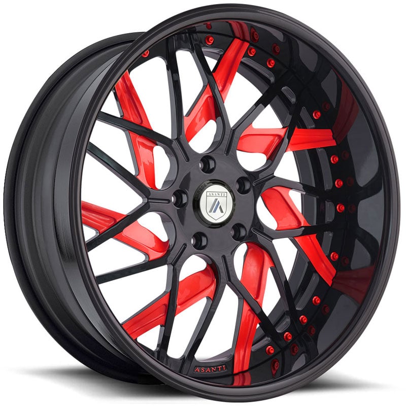 Asanti AF832 3PC  Wheels Black w/ Red Spokes & Rivets