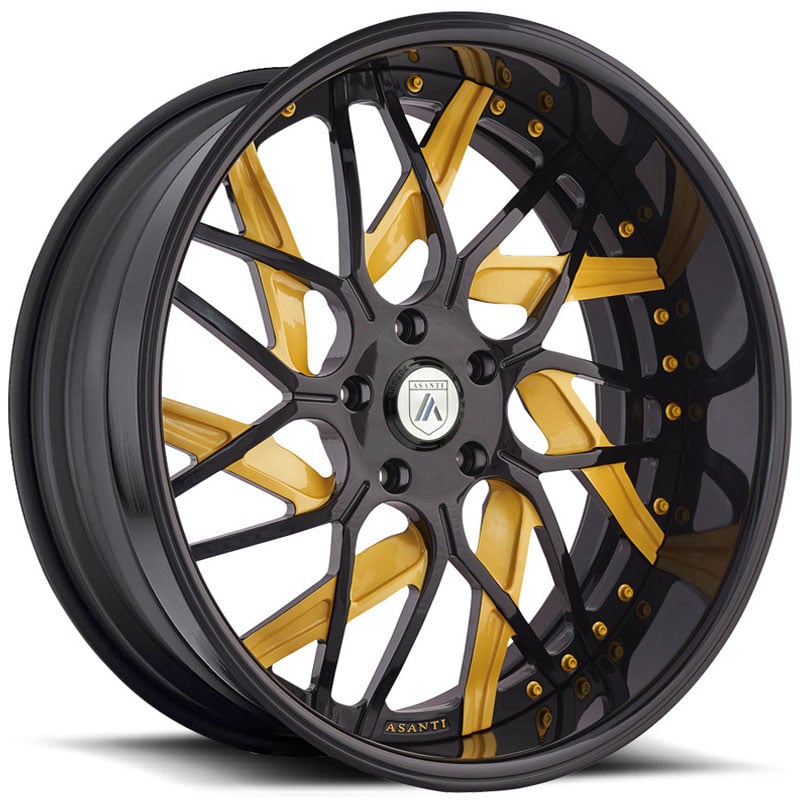 Asanti AF832 2PC  Wheels Black w/ Yellow Spokes & Rivets