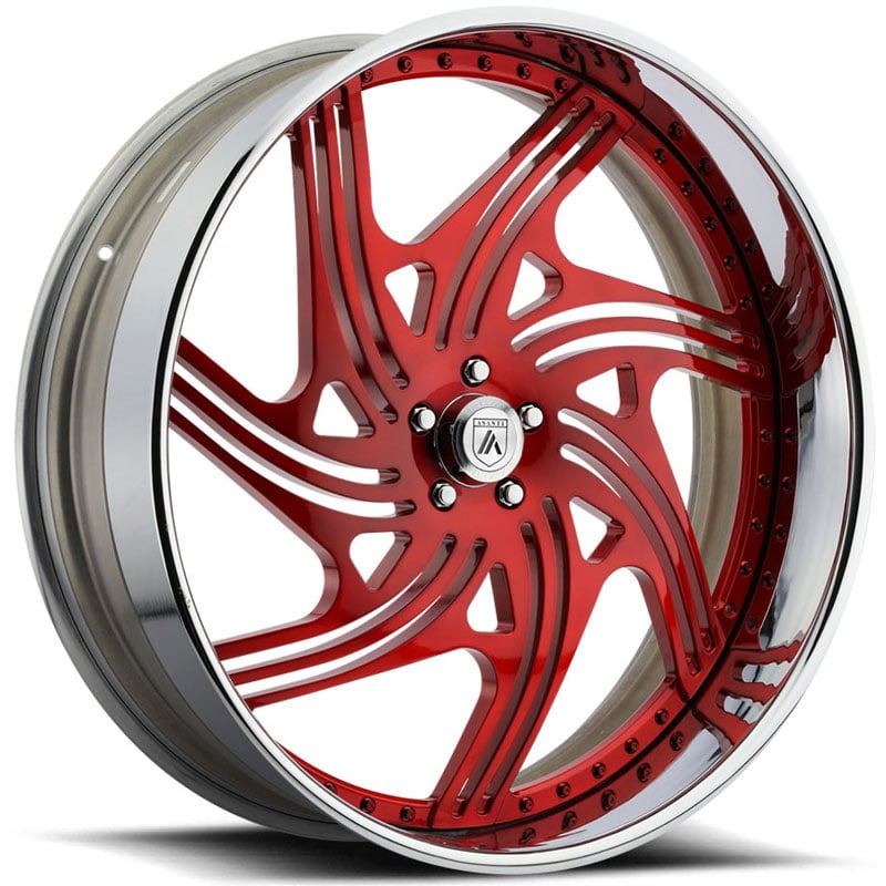 22x9 Asanti Forged AF859 3PC Red Face w/ Polished Lip MID