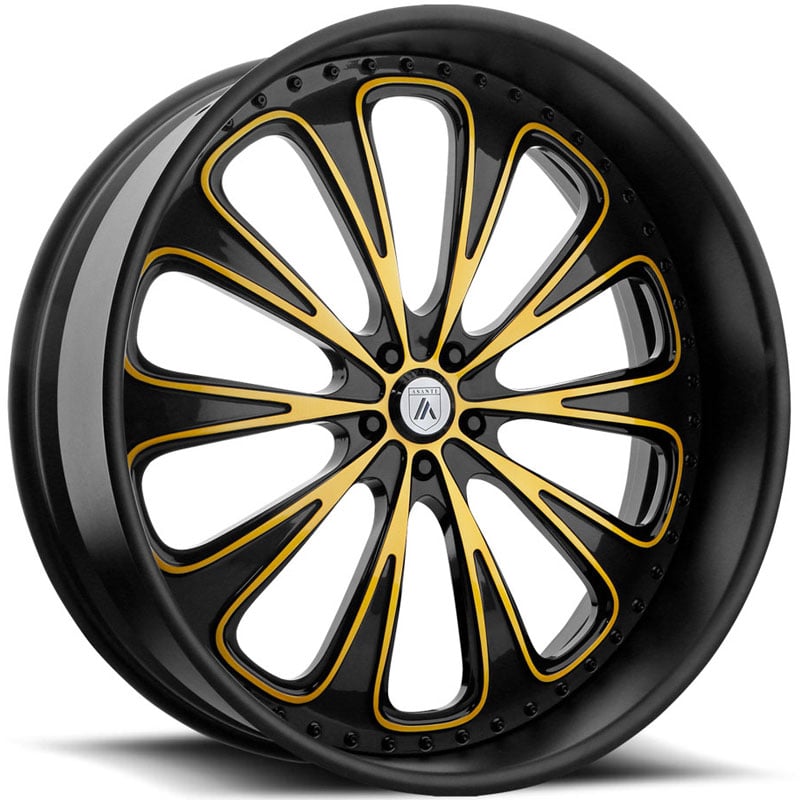 26x9 Asanti Forged AF867 3PC Gloss Black w/ Yellow Accents HPO
