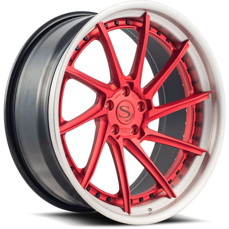 Savini Black Di Forza BM15L 3PC  Wheels Matte Red w/ Brushed Lip