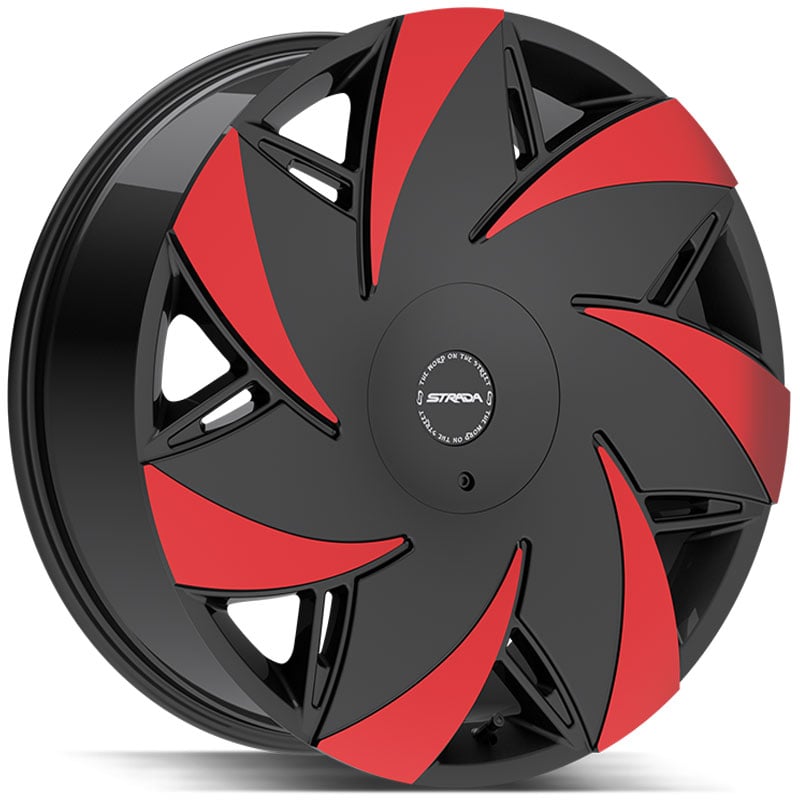 Strada Turbina  Wheels Gloss Black Machined Red Tips