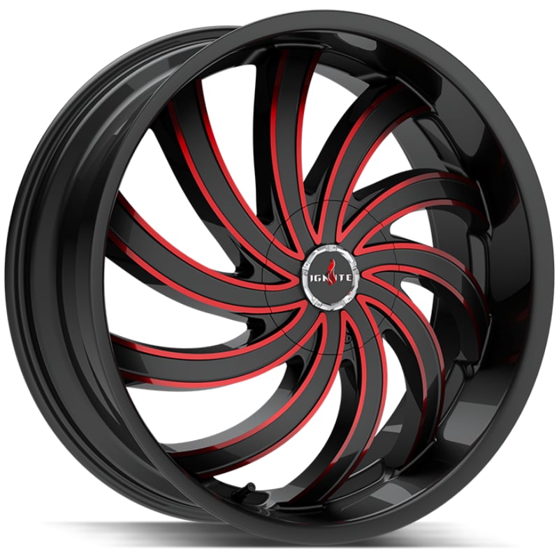 22x9.5 Ignite Flame Gloss Black Candy Red  Milled HPO